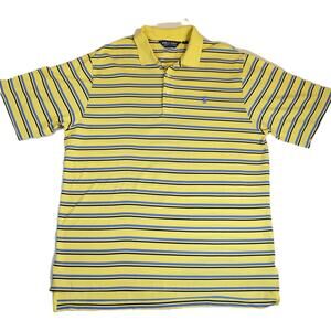 Polo Golf 100% Pima Cotton Polo Shirt Men Large Yellow Blue Stripe Short Sleeve